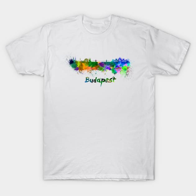 Budapest skyline in watercolor T-Shirt by PaulrommerArt